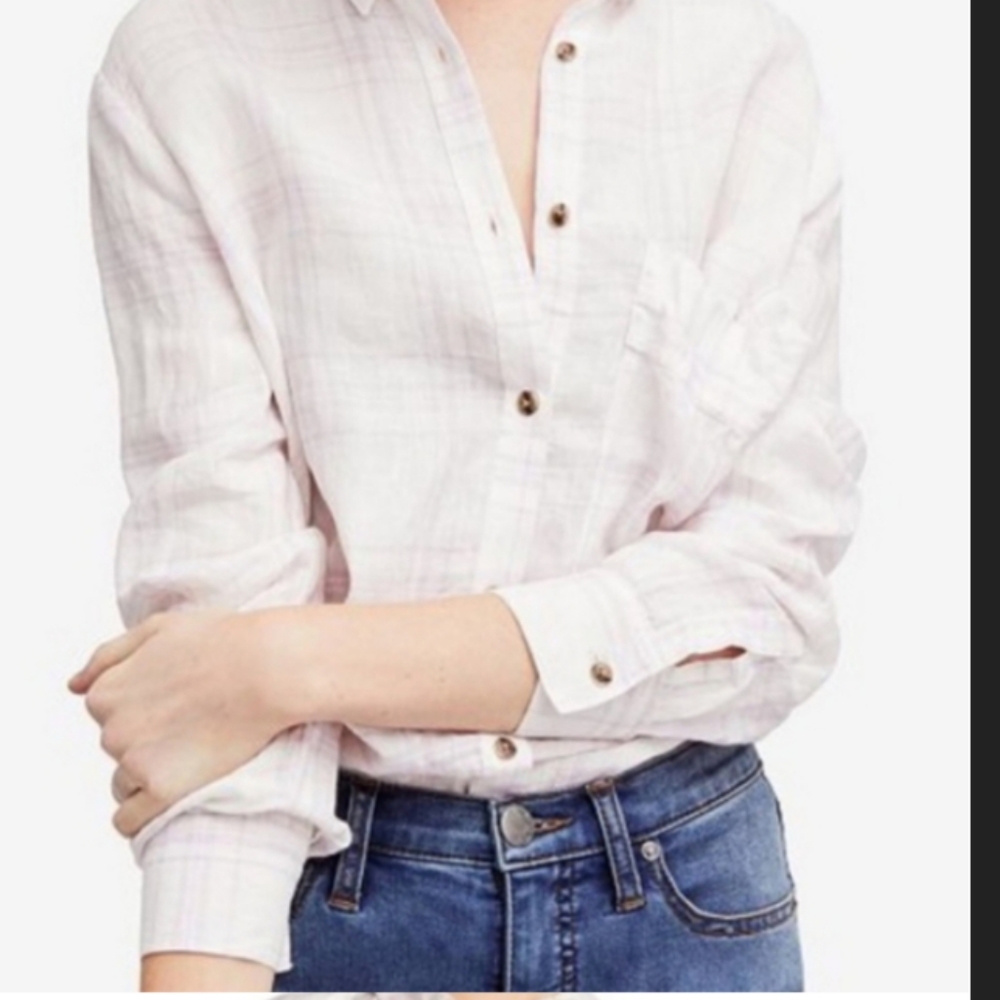 Free People No Limits Plaid Button Down Shirt 